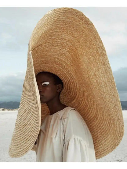 Sombreros de paja de ala grande de 80 cm para mujer, sombreros de verano para turismo, para viajes, playa, protección solar, gorras