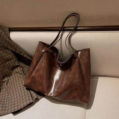 2024 Sacs fourre-tout décontractés en cuir PU de grande capacité pour femmes, mode solide rétro couleur fermeture éclair sac à bandoulière pour femmes, sac à main pour dames