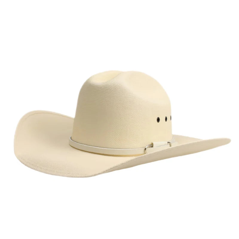 Sombrero de vaquero y vaquera estilo retro de Yellowstone Beach, estilo occidental americano, con banda de cuero blanco para hombre y mujer, con ala ancha frontal, 57-61 cm