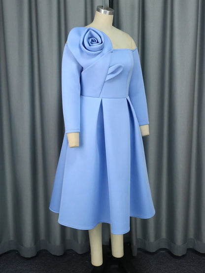 Robe trapèze bouffante pour femme, épaules dénudées, motif rose, élégante, plissée, pour fête, occasion formelle, mariage, invité, soirée, grande taille