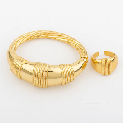 Conjunto de joyas africanas bañadas en oro de 18 quilates para mujer, pendientes de aro y colgante, brazalete, anillo y joyería para bodas en color dorado italiano