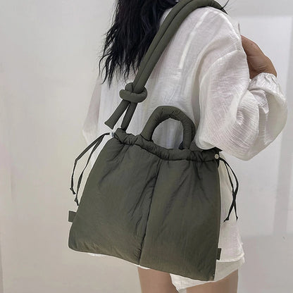 Casual Large Capacity Puffer Tote Bag Designer Padded Nylon Women Handbags Knotted Strap Shouder Crossbody Bags Warm Sac 2024