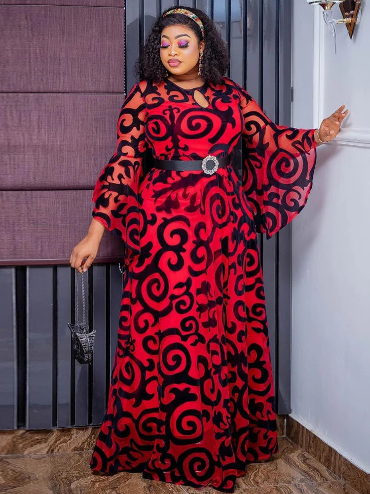 Robes en mousseline de soie à manches longues pour femmes Robe imprimée Dashiki africaine Abayas de Dubaï Robe de fête de mariage Robe d'anniversaire Vêtements de printemps 2024