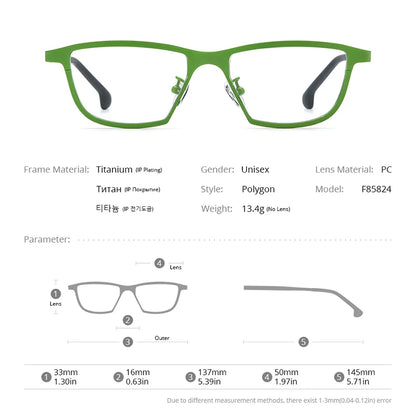 FONEX Lunettes de vue en titane pour hommes et femmes, nouvelle monture polygonale rétro 2024, lunettes de couleur tendance F85824