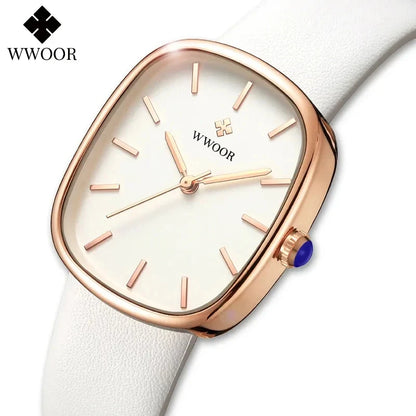 WWOOR 2024 Reloj de pulsera de cuarzo de cuero de moda para mujer Reloj de pulsera de lujo resistente al agua para mujer Reloj femenino