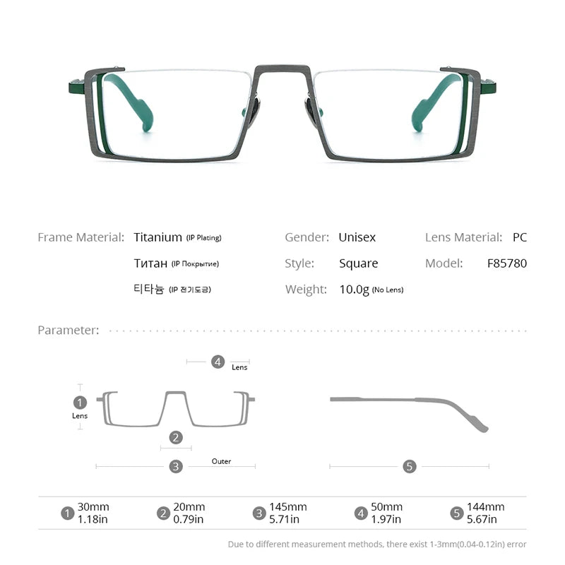 Monture de lunettes en titane FONEX pour hommes Lunettes carrées rétro Lunettes à demi-cercle vintage pour hommes F85780