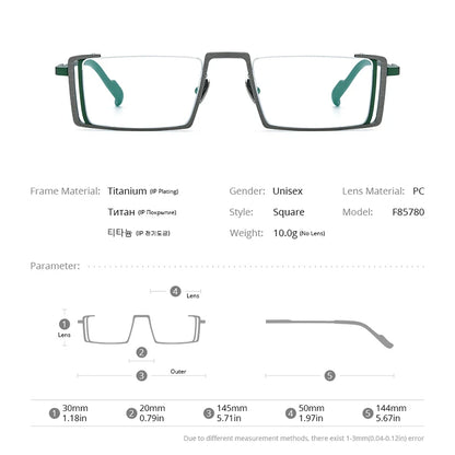 FONEX Titanium Eyeglasses Frame Men Retro Square Glasses Men's Vintage Half Rim Eyewear F85780