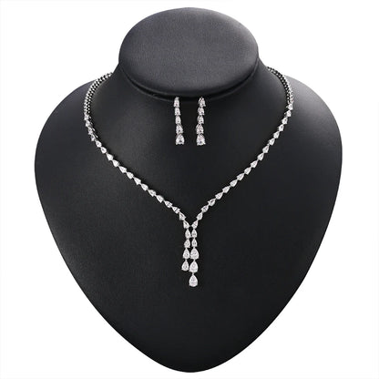 WEIMANJINGDIAN Brand New Arrival High Quality Teardrop Cubic Zirconia CZ Necklace and Earring Elegant Wedding Bridal Jewelry Set