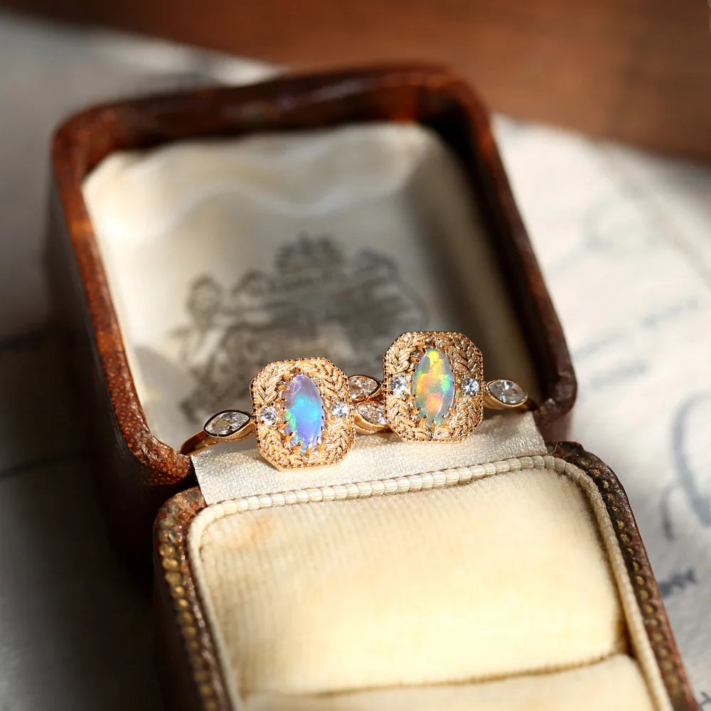 LAMOON Vintage Luxury Opal Rings For Woman Synthesis Opal 925 Sterling Silver K Gold Plated Oct Birthstone Brithday Gift RI193