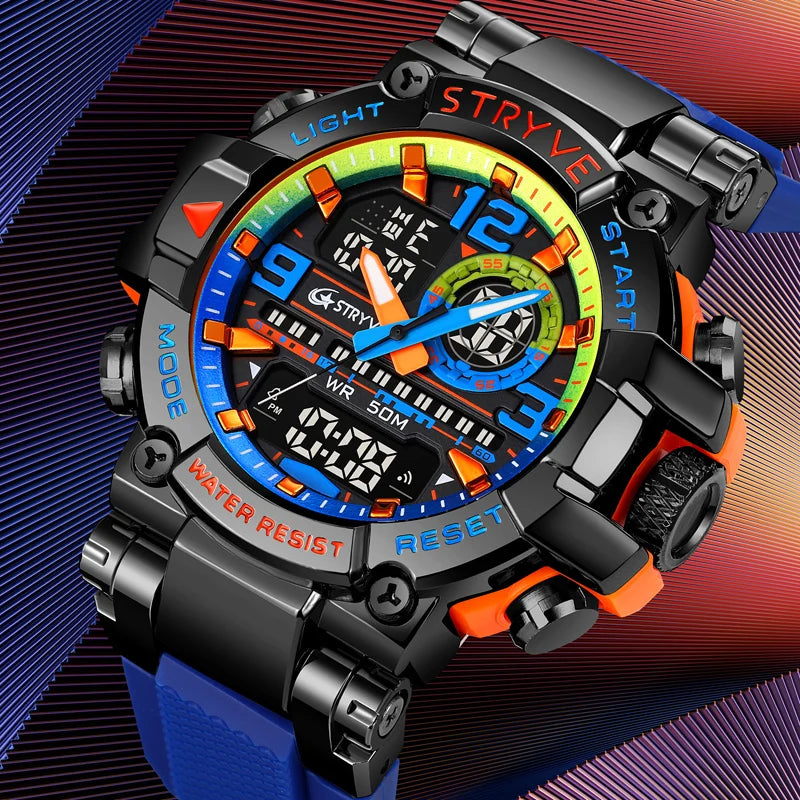 New STRYVE Watch for Men's High Quality Digital-Analog Dual Movement 5ATM Waterproof Watches Fashion Sports Men's Watch 8025