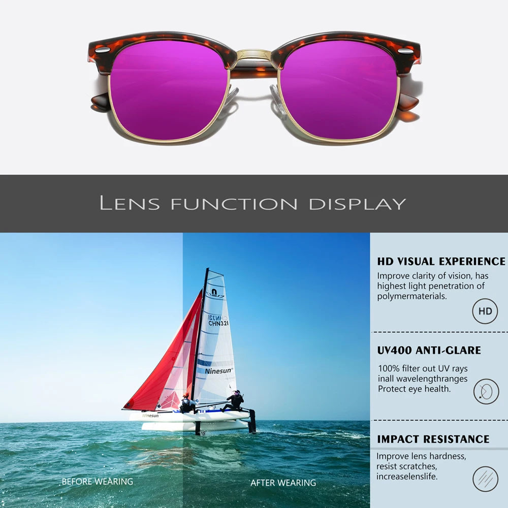 NINESUN UV400 Driving Classical Men‘s Sunglasses Polarized Women Square Glasses TR90 Alloy Splice Full Frame Eyewear