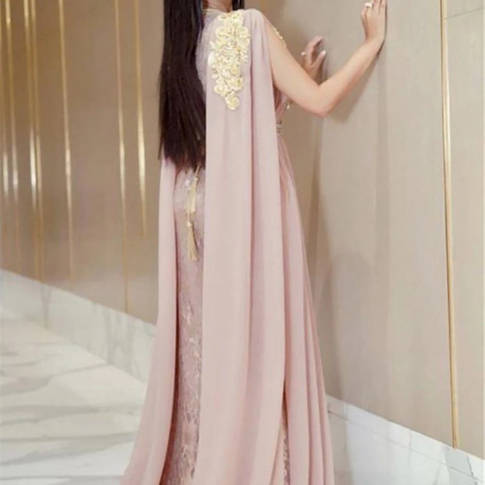 2024Luxury Beaded Long Muslim Celebrity Prom Dresses Dubai Moroccan Kaftan Chiffon V Neck Sleeveless Formal Occasion Dresses