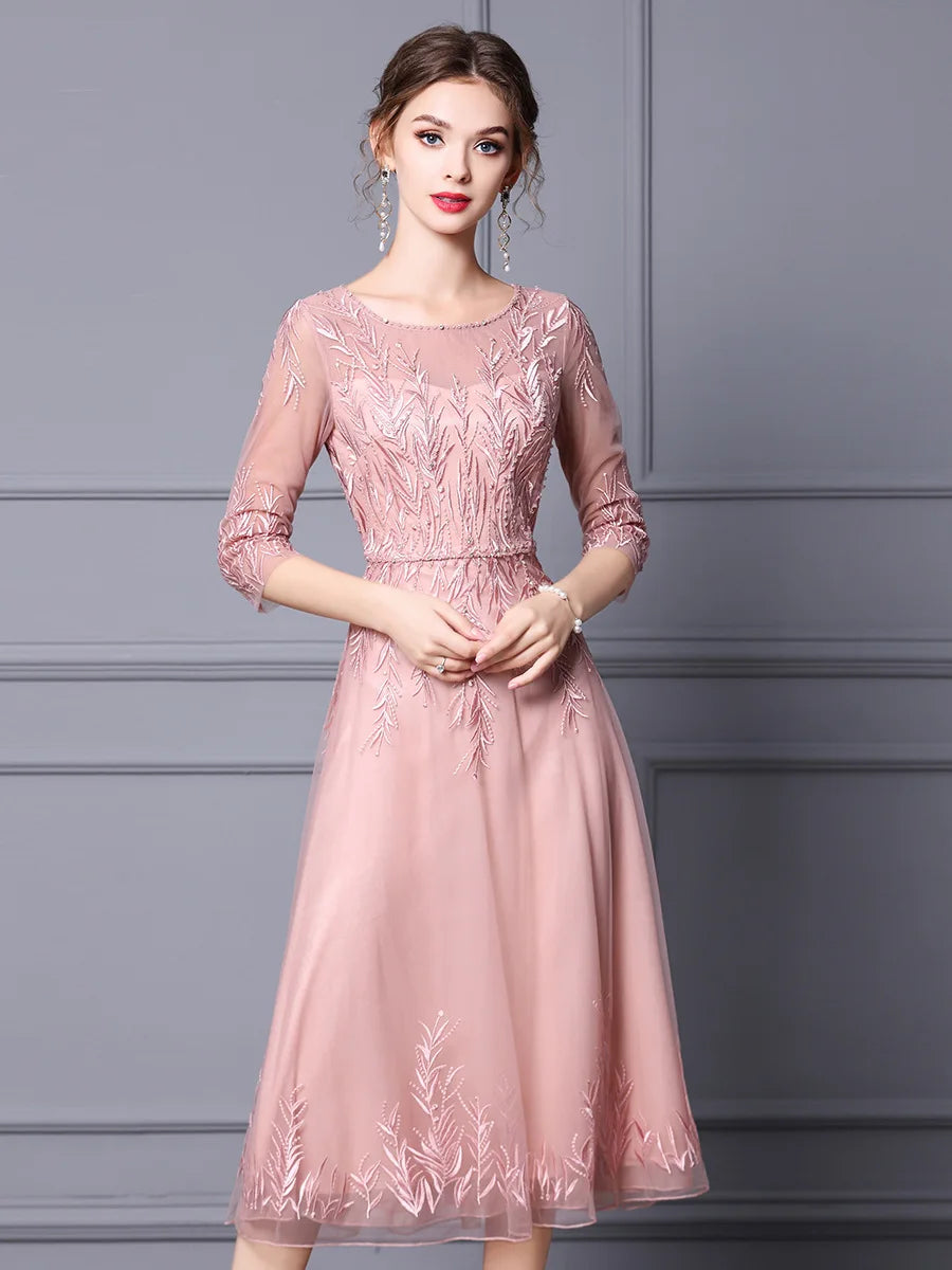 High-grade spring dress 2024 new heavy bead embroidery flower mid-length formal occasion dress skirt