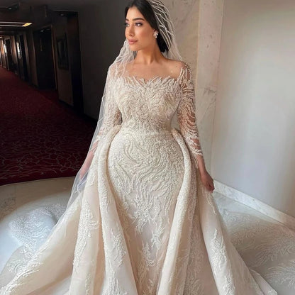 Elegant Wedding Dress with Train 2024 Charming Lace Applique Bridal Gowns Lace Up Mermaid GownVestido De Noiva