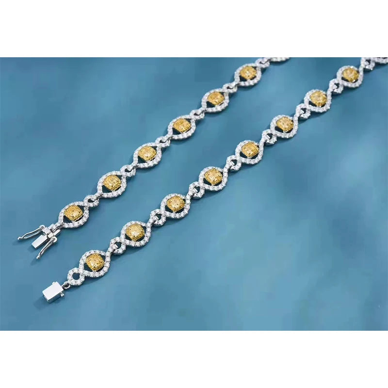 Bracelets pour femmes en or 18 carats avec diamant jaune naturel de 4 carats, joli cadeau de mariage romantique et mignon, bijoux en or K