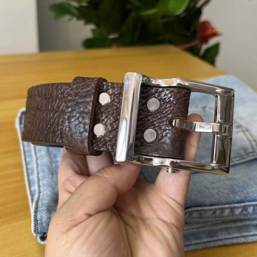 Cinturones de cuero genuino hechos a mano para hombres, cinturón de vaquero occidental de lujo para jeans, agujeros anchos, embalaje de caja de regalo, personalizado y privado