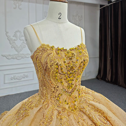 Gold Beading Formal Long Evening Bridesmaid Dress Organza Ball Gown Spaghetti Straps Square Collar DY6581 Pleat Lace Up