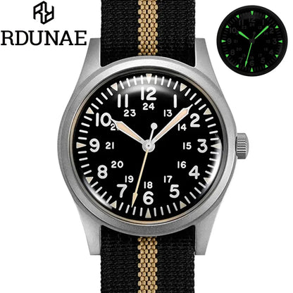 Montre à quartz militaire RDUNAE RA03 pour hommes, montre-bracelet vintage G10 Miyota 2035, mouvement K1, verre minéral, acier inoxydable