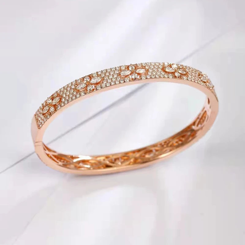 Brazaletes de oro blanco 18K 100 % auténtico con diamantes naturales de 4 quilates para mujer, regalo de compromiso moderno, joyería de oro de 18K