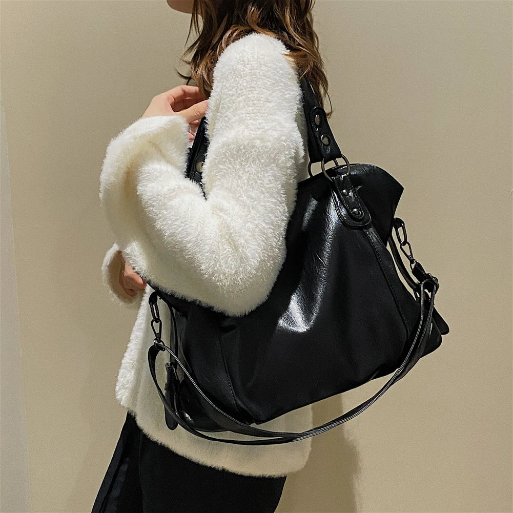 Vintage Soft Leather Handbags Women Large Capacity Crossbody Shoulder Bags Designer Ladies Top Handle Bag Simple Party Pack