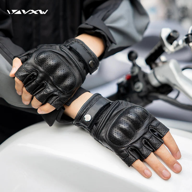 Gants de moto VXW demi-doigts en cuir de chèvre, protection des articulations dures, respirants, pour course, cyclisme, motocross, VTT, BMX, pour femmes et hommes