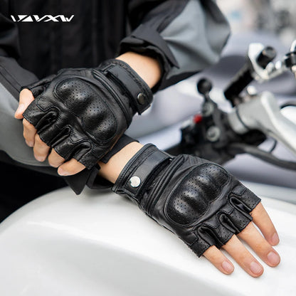 VXW Motorcycle Gloves Half-Finger Goat Leather Hard Knuckle Protection Breathable Racing Cycling Motocross MTB BMX Women Men