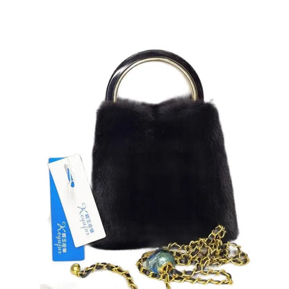 Bolso de mano de piel de lujo importado para mujer, bolso cuadrado pequeño de piel de visón a la moda, bolso elegante de invierno con asa acrílica para mujer