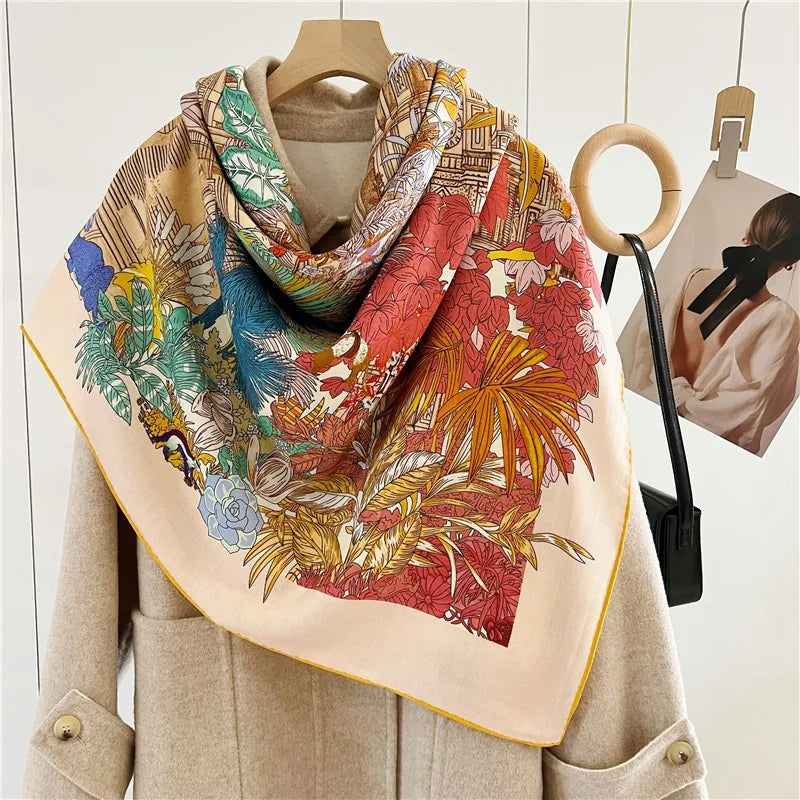 2 Sides Wool Blanket Scarf Shawl Echarpe 2023 Women Autumn Winter Warm Scarves Wraps Foulard 130*130cm