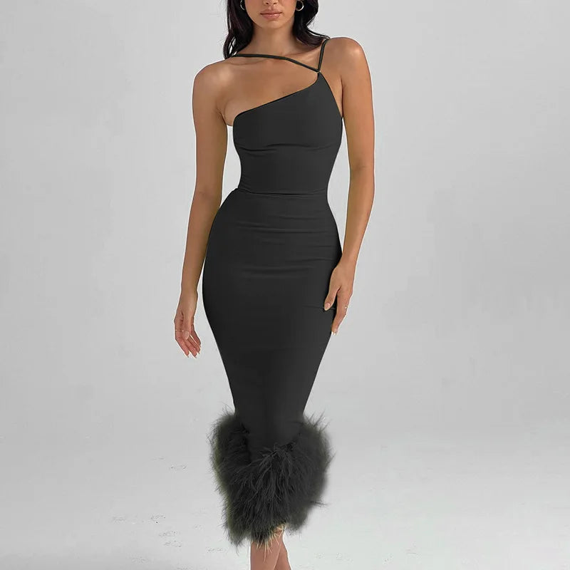 Robe de cocktail courte verte sexy en crêpe à une épaule avec plumes et rayures Robe sirène dos nu Robe de bal Robe de soirée Clubwear