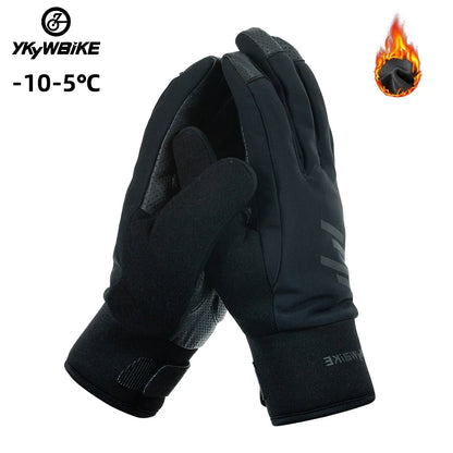 Guantes de ciclismo YKYWBIKE para hombre, de invierno, térmicos, de forro polar, de dedos completos, impermeables, resistentes al viento, para bicicleta, con almohadillas para pantalla táctil