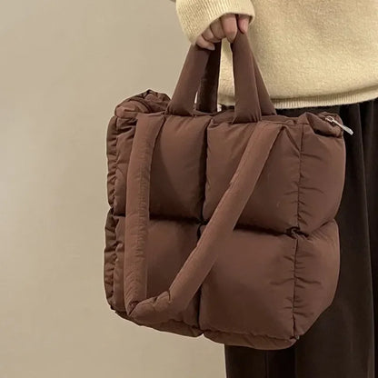 Sac à bandoulière bouffant de créateur pour femme, sac à main matelassé en coton et plumes, rembourré, grande capacité, fourre-tout de shopping d'hiver