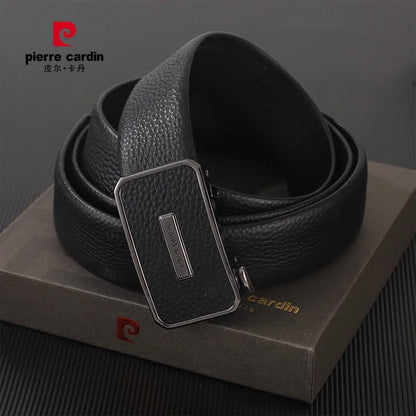 Ceintures en cuir véritable Pierre Cardin pour hommes, ceinture à boucle automatique, ceinture noire