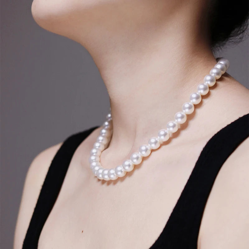 Pearl necklace, crystal pearl + copper-plated 18 K pure gold, handmade new clavicle chain