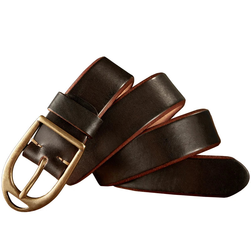 Ceinture en cuir de vachette rétro fait à la main avec boucle ardillon en cuivre pour homme, sangle vintage en cuir véritable pour jeans, pantalon de mode