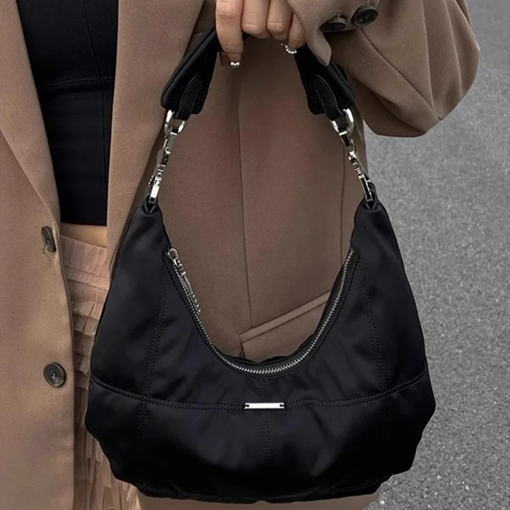 Versatile Black Underarm Bag Women's Casual Shoulder Bags Fashion Single Shoulder Handbag Female Zipper Pure Color Trendy Bag