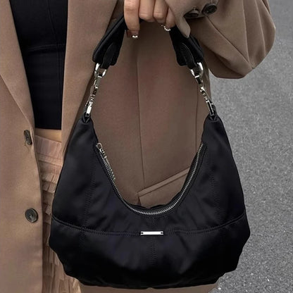 Sac à main polyvalent noir pour femme, sac à bandoulière décontracté, sac à main à bandoulière simple, sac tendance à fermeture éclair, couleur pure