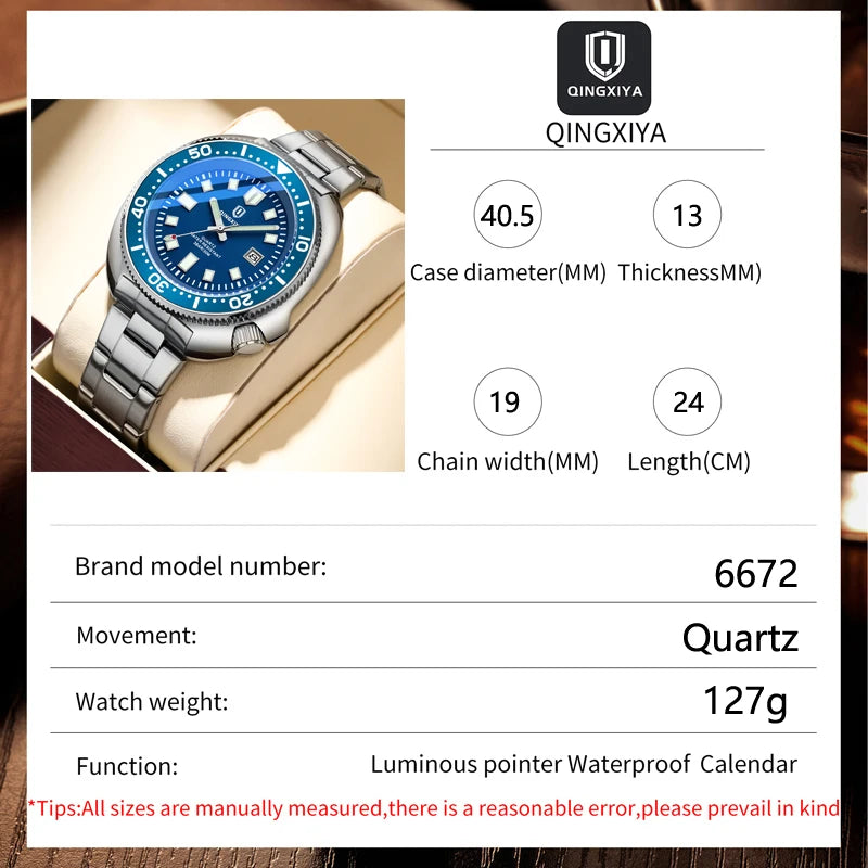 QINGXIYA Fashion Blue Quartz Watch Men Stainless Steel Waterproof Luminous Date Mens Watches Top Brand Luxury Relogio Masculino