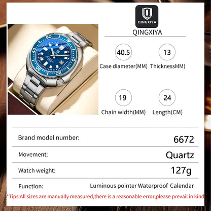 QINGXIYA Fashion Blue Quartz Watch Men Stainless Steel Waterproof Luminous Date Mens Watches Top Brand Luxury Relogio Masculino