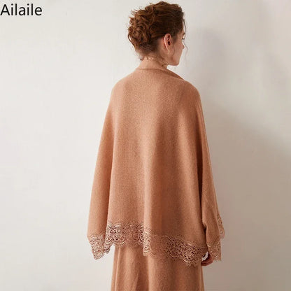 2023 Nouvelle Arrivée Automne Hiver Tricot Femmes Écharpe Solide 100% Pur Cachemire Poncho Mode Capes Dame Haute Qualité Fille Écharpes