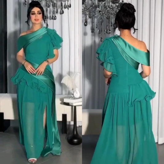 Chiffon Pleat Celebrity Sheath One-shoulder  Bespoke Occasion Gown Long Dresses