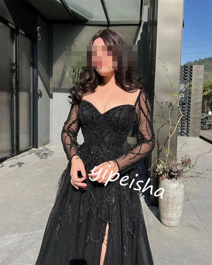 Evening Saudi Arabia Tulle Beading Celebrity Ball Gown Off-the-shoulder Bespoke Occasion Long Dresses