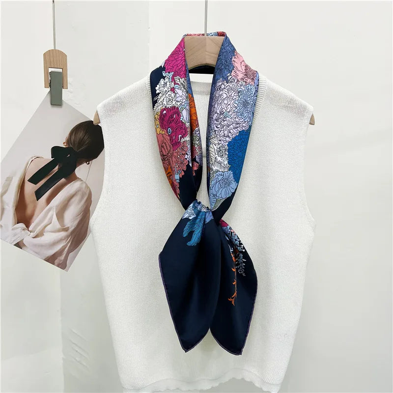 88×88cm 18MM 100% Silk Twill Scarf For Women Luxury Brand Double Sides With Different Design Square Size Shawls And Wraps Autumn