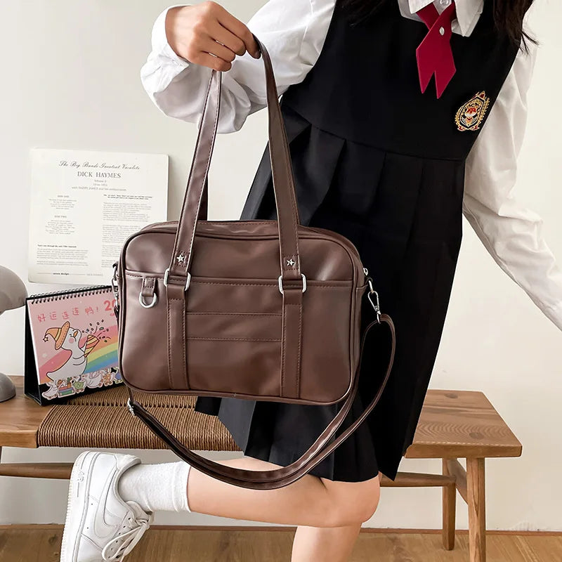 Sac à bandoulière de style preppy japonais pour femmes, sac d'uniforme JK en cuir PU, sacs à main pour filles, sacs à bandoulière de couleur pure, fourre-tout Itabag