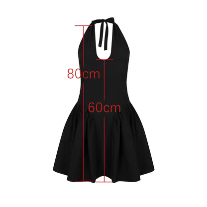 Oligai Vestidos elegantes y hermosos de verano para mujer 2024 Vestidos de fiesta negros con cuello halter Vestido corto acampanado Ropa sexy para dama