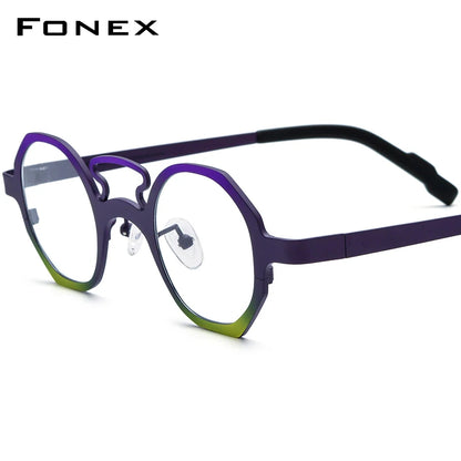 FONEX Pure Titanium Eyeglasses Frame Women 2024 New Men Colorful Trendy Polygon Glasses Fashion Eyewear Okulary F85830