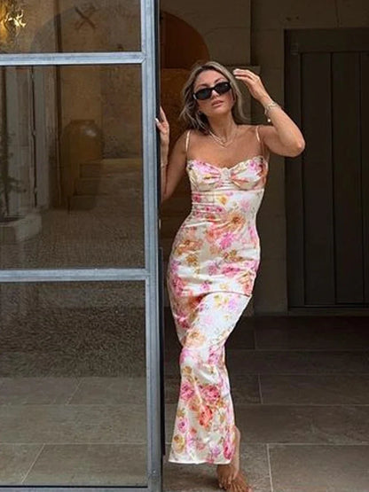 Suninheart Été Spaghetti Strap Floral Print Robes De Soirée Élégante Maxi Bodycon Mariage Invité Robe De Vacances Nouveauté Robe 2023