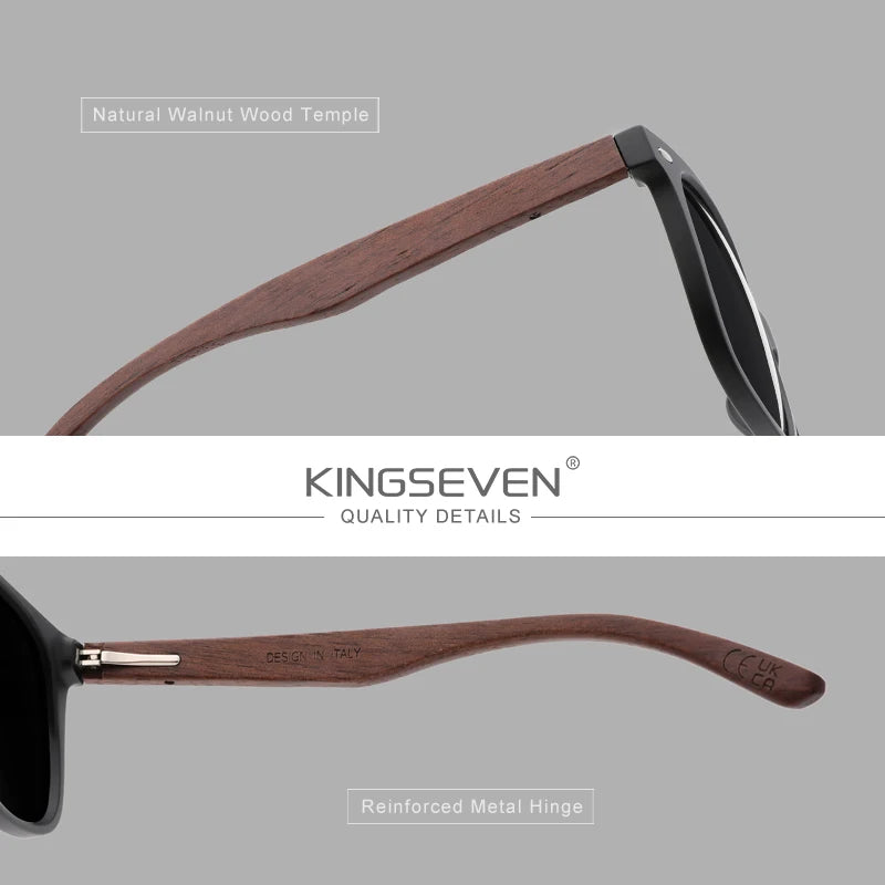 KINGSEVEN 2024 Tendance Lunettes de Soleil en Noyer pour Femmes Lunettes en Bois Polarisées pour Hommes Lunettes UV400 Faites à la Main Lunettes de Pêche Conduite Vintage