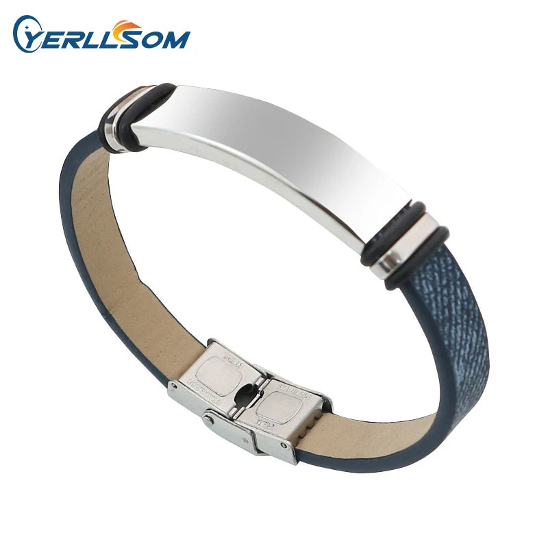 YERLLSOM 100PCS/Lot Bracelet en cuir de couple fait à la main en acier inoxydable avec vos propres messages et logo personnalisés