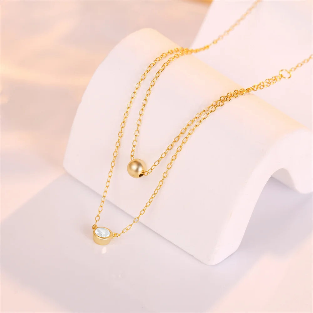 Aide 925 Sterling Silver Double Chain Stack Mini Zirconia Pendant Necklace For Women High Quality K Gold Fine Jewelry Pendiente