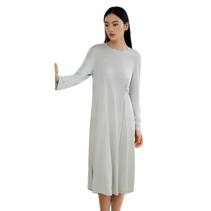 Winsleter,100%Mulberry Silk Elegant Knit Nightgown,Soft Pajama Dress,Women Long Sleeve Twisted,Summer Autumn New P47651QM